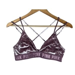 PINK Victoria's Secret Velvet Triangle Bralette S Criss Cross Back Straps Lined